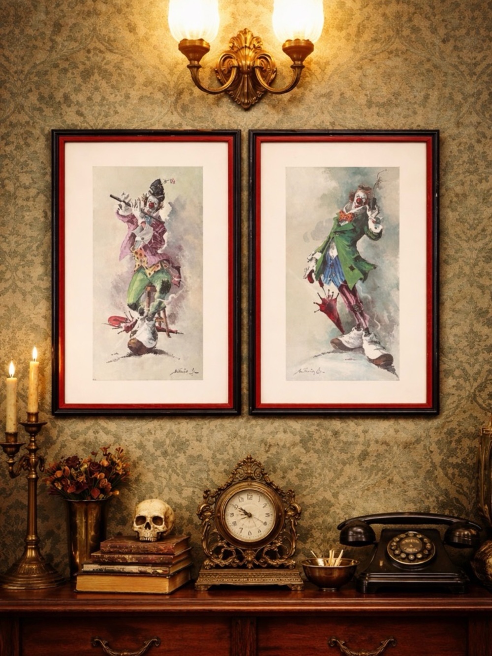 Vintage Clown Prints Kitsch Clown Wall Art Framed Antoni Mut Torraja Spanish Art